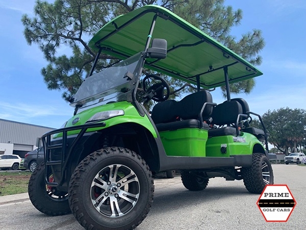 Light Green Elite EV 6 Passenger Lifted Golf Cart affordable golf cart rental, golf cart rent irving golf cart rental
