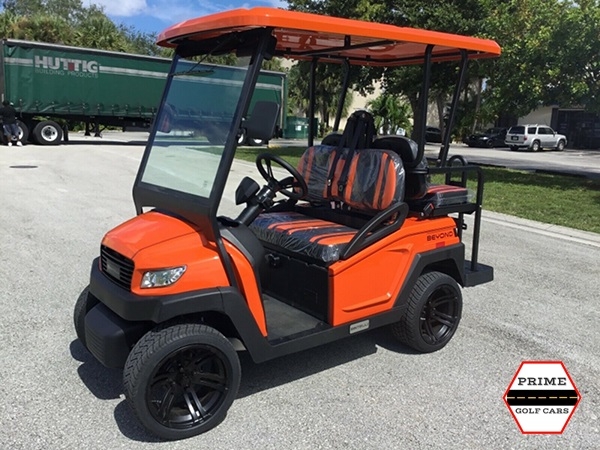 Orange Bintelli Beyond 4 Passenger Golf Cart affordable golf cart rental, golf cart rent irving golf cart rental
