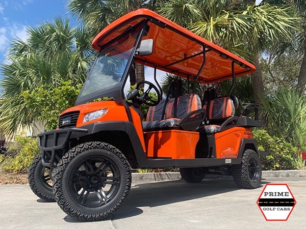 Orange Bintelli Beyond 6 Passenger Lifted Golf Cart affordable golf cart rental, golf cart rent irving golf cart rental