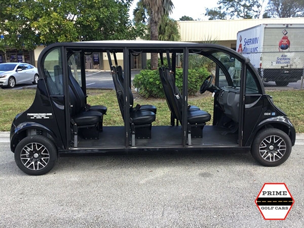 Polaris Gem 6 Passenger Black Golf Cart Rental Without Doors affordable golf cart rental, golf cart rent irving golf cart rental