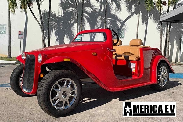 Red America EV California Roadster 4 Passenger Golf Cart affordable golf cart rental, golf cart rent irving golf cart rental