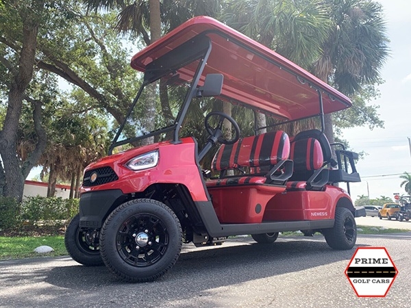 Red Bintelli Beyond 6 Passenger Golf Cart affordable golf cart rental, golf cart rent irving golf cart rental