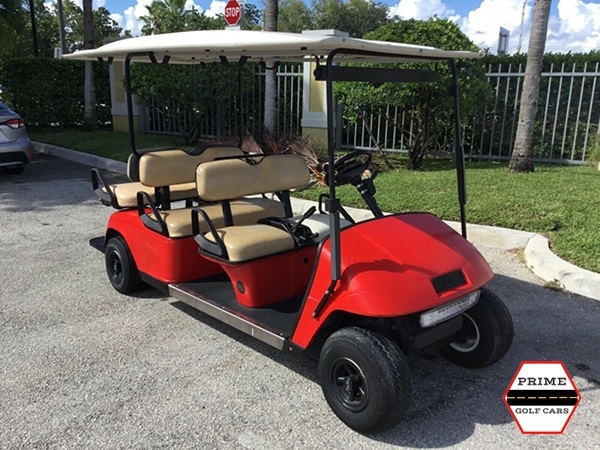 Red EZGO 6 Passenger Golf Cart affordable golf cart rental, golf cart rent irving golf cart rental