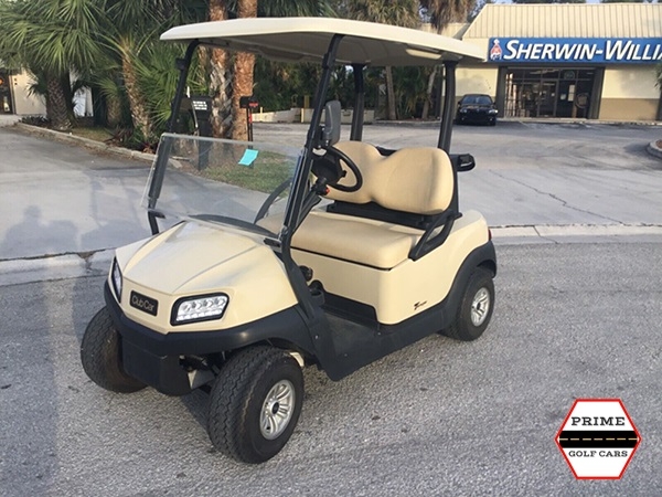 Tan Club Car 2 Passenger Golf Cart affordable golf cart rental, golf cart rent irving golf cart rental