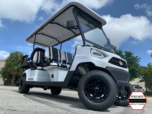 White Bintelli Nemesis 6 Passenger Golf Cart affordable golf cart rental, golf cart rent irving golf cart rental