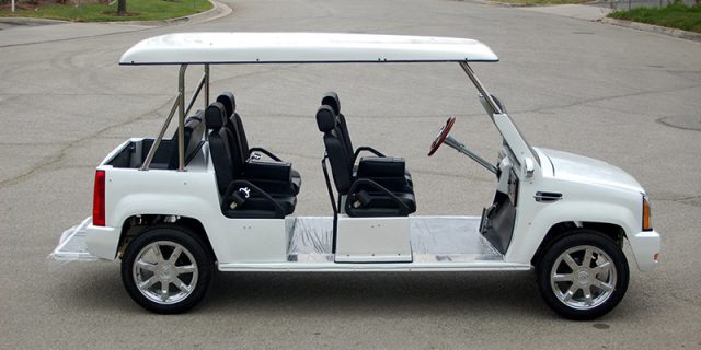 White Escalade Limo Golf Cart affordable golf cart rental, golf cart rent irving golf cart rental